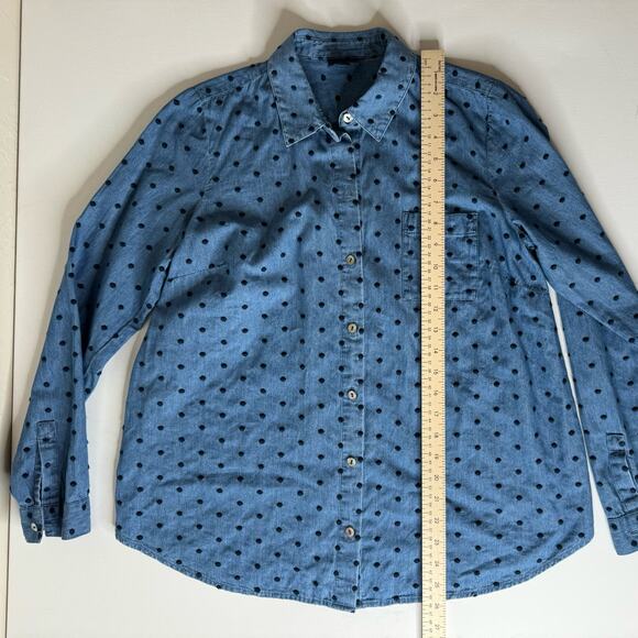 J Jill Denim Womens Button Up Shirt in Westerly Wash/Navy Blue Polka Dot Sz XS - Picture 14 of 16